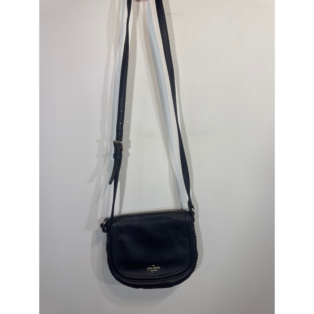 Kate Spade NY Black Leather Saddle Crossbody Bag Adjustable Strap Boho Chic - Picture 14 of 15